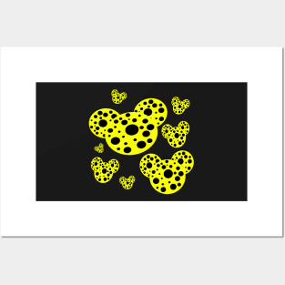 yellow and black polka dot design Posters and Art